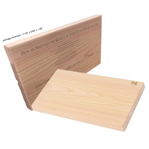 JNE Hinoki Cypress Wood Cutting Board, Chopping Board, Butcher Board, Serving Board, Solid Single Piece, No Joint, No Glue (17.3L x 9.5W x 1.2H inch)