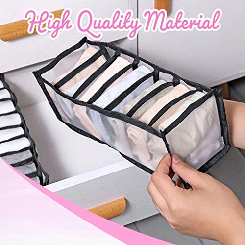 Underwear Organizer - Drawer Dividers, Set of 3 Includes 6+7+11 Cell Collapsible Closet Cabinet Storage Boxes for Organizing Lingerie, Underwear, Bras, Socks, Ties (6+7+11 Cell, Black)