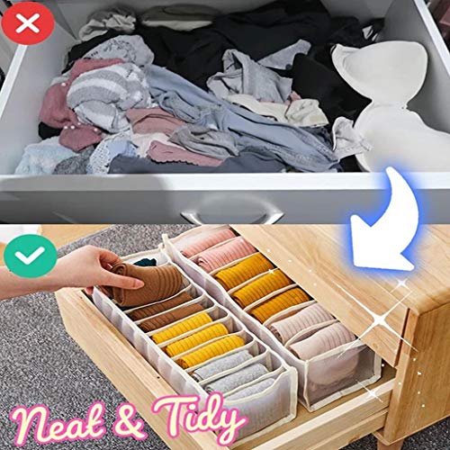 Underwear Organizer - Drawer Dividers, Set of 3 Includes 6+7+11 Cell Collapsible Closet Cabinet Storage Boxes for Organizing Lingerie, Underwear, Bras, Socks, Ties (6+7+11 Cell, Black)