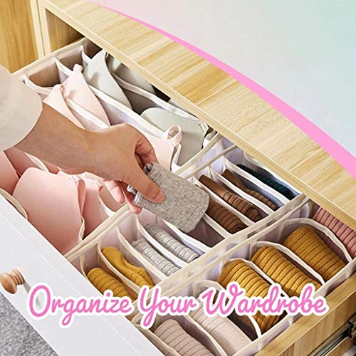 Underwear Organizer - Drawer Dividers, Set of 3 Includes 6+7+11 Cell Collapsible Closet Cabinet Storage Boxes for Organizing Lingerie, Underwear, Bras, Socks, Ties (6+7+11 Cell, Black)