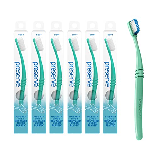 Preserve Ocean Plastic Initiative (POPI) Adult Toothbrush, Made in USA from Recycled Ocean Plastic, Neptune Green, Soft, 6 Count