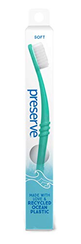 Preserve Ocean Plastic Initiative (POPI) Adult Toothbrush, Made in USA from Recycled Ocean Plastic, Neptune Green, Soft, 6 Count