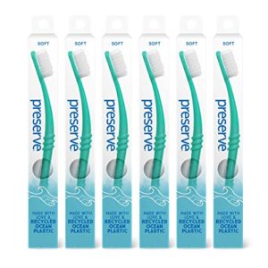 Preserve Ocean Plastic Initiative (POPI) Adult Toothbrush, Made in USA from Recycled Ocean Plastic, Neptune Green, Soft, 6 Count