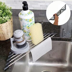 roll up sponge holder for counter, sink organizer for kitchen, bathroom, laundry room, 304-stainless steel sink organizer for sponge, brush, scrubber, soap dispenser holder, dish drying rack(black)