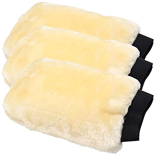 BENLIUDH Natural Wool Car Wash Mitt, Car Wash Mitt Scratch Free Chenille Wash Mitt 3 Pack