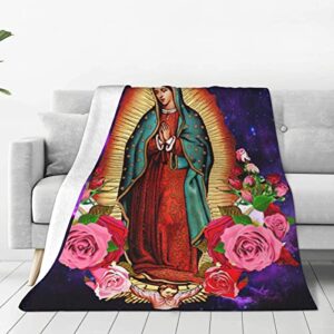 our lady of guadalupe virgin mary adult kids fleece blanket throw blanket for bedding living room decor sofa blanket 80"x60"