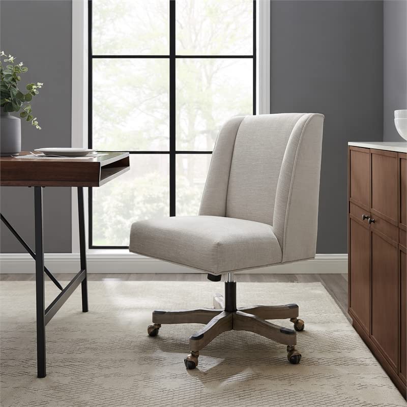 Riverbay Furniture Upholstered Swivel Office Chair in Natural Linen