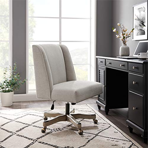 Riverbay Furniture Upholstered Swivel Office Chair in Natural Linen