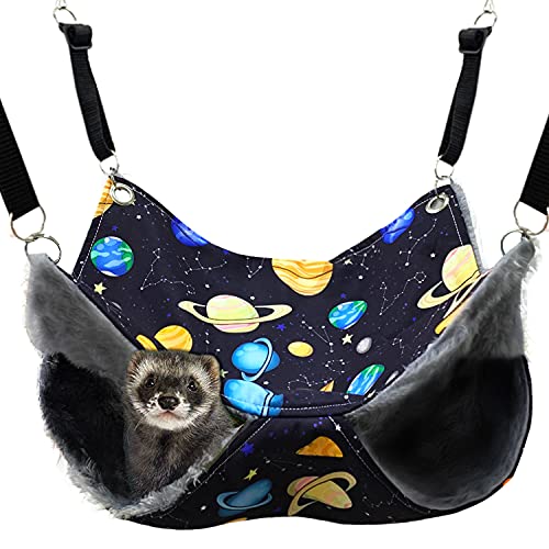 FULUE Ferret Rat Hammock,Ferret Cage Accessories Ferret Guinea Pig Hanging Bed HammockCute Ferret Stuff Tunnel for Cage Set Supplies 13.8inch (Black)