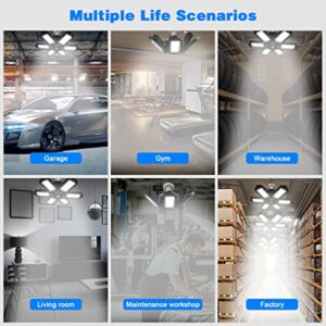 POLARPRA 2 Pack LED Garage Lights 80W Garage Lighting - 16000LM 6500K Garage Light Ceiling LED with 6 Multi-Position Panels Screw in E26/E27 Garage LED Light for Basement Workshop Warehouse Attic