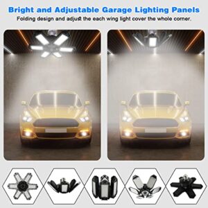 POLARPRA 2 Pack LED Garage Lights 80W Garage Lighting - 16000LM 6500K Garage Light Ceiling LED with 6 Multi-Position Panels Screw in E26/E27 Garage LED Light for Basement Workshop Warehouse Attic