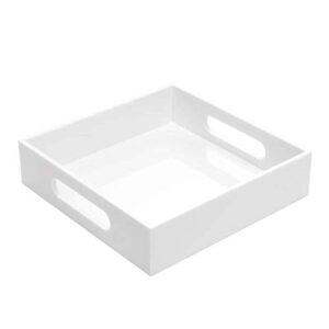 kevlang white sturdy acrylic tray with handles-8x8 inch- countertop organizer tray for kitchen,bathroom,office- storage box for cosmetics, jewelry,toiletries,toy,gadgets