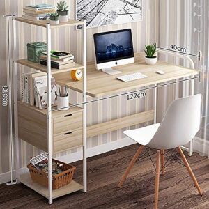 topyl modern writing desk with hutch and 4 tier bookshelves,computer desk with 2 drawers,pc laptop sturdy office desk workstation for home