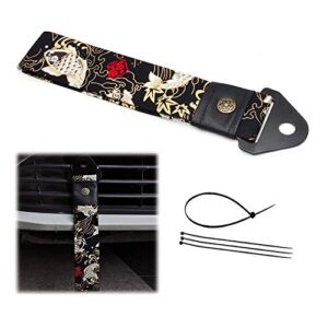 ancient japanese antiquity element tow strap，car modification sports trailer belt with combination of koi traction rope trailer hook fit for decorative trailer belt（black）