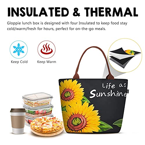 Gloppie Insulated Lunch Bags for Women Lunch Box Leak Proof Cooler Tote Purse Large Food Container Meal Prep for Work Beach Picnic 9L Maple Leaf + Sunflower