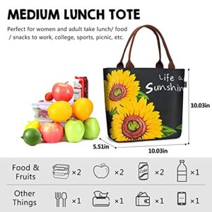 Gloppie Insulated Lunch Bags for Women Lunch Box Leak Proof Cooler Tote Purse Large Food Container Meal Prep for Work Beach Picnic 9L Maple Leaf + Sunflower