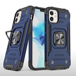 iphone 12 pro military style armor case with rotating ring holder, kickstand and metal stand for magnetic car mount