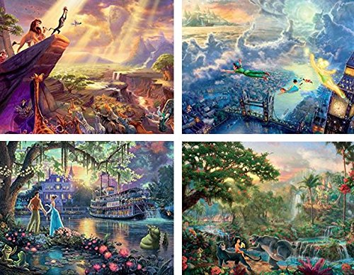 Ceaco Thomas Kinkade The Disney Collection 4 in 1 Multipack & Thomas Kinkade The Disney Dreams Collection 4 in 1 Multipack Lion King, Peter Pan, Princess & The Frog, & Jungle Book Jigsaw Puzzles