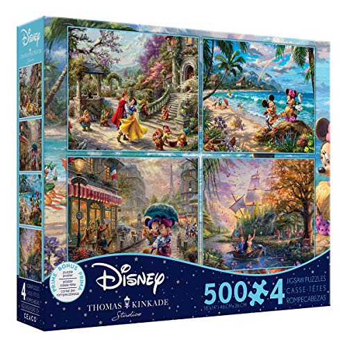 Ceaco Thomas Kinkade The Disney Collection 4 in 1 Multipack & Thomas Kinkade The Disney Dreams Collection 4 in 1 Multipack Lion King, Peter Pan, Princess & The Frog, & Jungle Book Jigsaw Puzzles