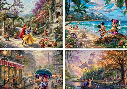 Ceaco Thomas Kinkade The Disney Collection 4 in 1 Multipack & Thomas Kinkade The Disney Dreams Collection 4 in 1 Multipack Lion King, Peter Pan, Princess & The Frog, & Jungle Book Jigsaw Puzzles