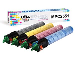 made in usa toner compatible replacement for ricoh mp c2551 mp c2051, 841586 841503 841502 841501 (cmyk, 4 cartridges)