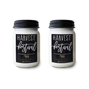 milkhouse candle company harvest festival 2-pack mason jar candles | 13oz glass jar scented candles for the home | farmhouse home decor | soy candles usa