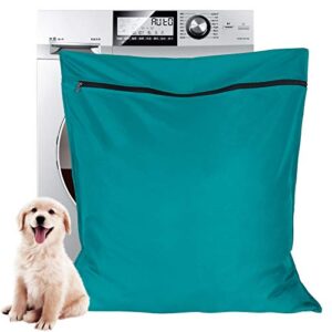 auxsoul 1 pack pet laundry bag, stops pet hair blocking the washing machine, big size wash bag ideal for dog cat horse, hair remover safely, 25.8’’ 27.8’’ (65 x 70cm)(lake blue)