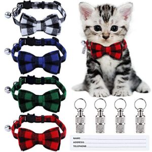 adxco 4 pack plaid cat collars quick release cat collar with bell and bow tie kitty safety cat collar breakaway cat collar cute plaid adjustable cat bow tie collars with 4 pack anti-lost tags