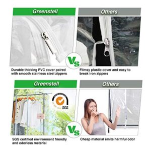 GREENSTELL Garment Rack with PVC Cover on Wheels (Standard Size) + Garment Rack with PVC Cover on Wheels (Lager Size), Heavy Duty Adjustable Clothing Rack with Extendable Hanging Railand Two Hooks