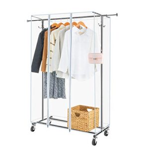 GREENSTELL Garment Rack with PVC Cover on Wheels (Standard Size) + Garment Rack with PVC Cover on Wheels (Lager Size), Heavy Duty Adjustable Clothing Rack with Extendable Hanging Railand Two Hooks