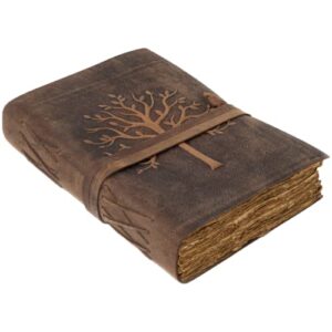 vintage leather journal tree of life-leather bound journal-antique paper-beautiful embossed tree leather sketchbook - for drawing sketching and writing-240 pages