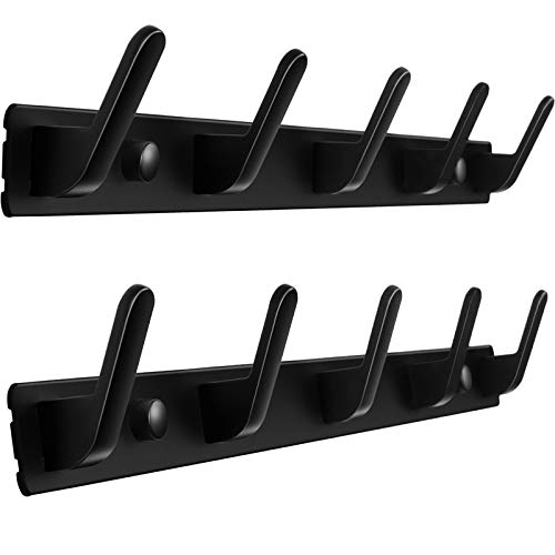 soclim Coat Hooks for Wall Coat Rack Wall Mounted Hat Rack for Wall with 5 Coat Hooks Wall Mounted for Bedroom Entryway, Made of Lightweight but Sturdy Space Aluminum, 17-Inch - 2 Pack Matte Black