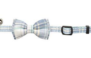 Gyapet Cat Collar Breakaway Bowtie Safety with Bell Adjustbale Kitten Puppy Solid Plaid Color Set D-[2pcs] Blue