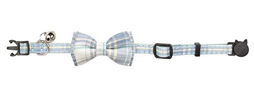 Gyapet Cat Collar Breakaway Bowtie Safety with Bell Adjustbale Kitten Puppy Solid Plaid Color Set D-[2pcs] Blue