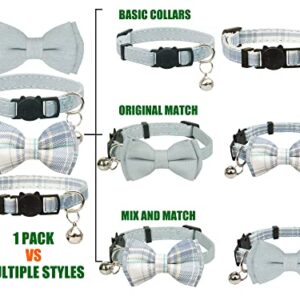 Gyapet Cat Collar Breakaway Bowtie Safety with Bell Adjustbale Kitten Puppy Solid Plaid Color Set D-[2pcs] Blue