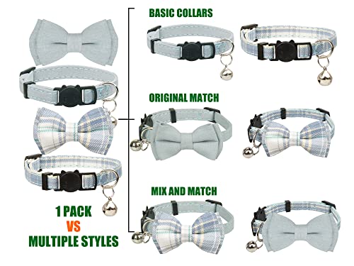 Gyapet Cat Collar Breakaway Bowtie Safety with Bell Adjustbale Kitten Puppy Solid Plaid Color Set D-[2pcs] Blue