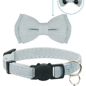 Gyapet Cat Collar Breakaway Bowtie Safety with Bell Adjustbale Kitten Puppy Solid Plaid Color Set D-[2pcs] Blue