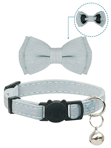 Gyapet Cat Collar Breakaway Bowtie Safety with Bell Adjustbale Kitten Puppy Solid Plaid Color Set D-[2pcs] Blue