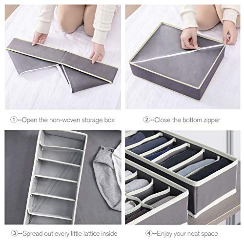 OHAHALICO 8 Pcs Houseware Closet Organizer Drawer Divider, 8 Foldable Drawer Dividers, Under Bed Organizer, Closet Dividers, Storage Box for Clothes, Socks, Lingerie，Tie. (Grey)