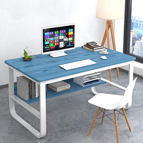 Modern Solid Wood Computer Desk,Large Workstation Study Writing Desk with Storage Shelves,Pc Laptop Table for Home Or Office