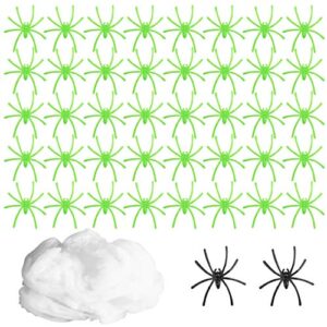 wxj13 halloween decorations spider webs with 200 glow spiders spooky spider webbing with 2 black fake spiders for halloween party decorations