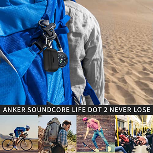 WQNIDE Update Silicone Case Cover for Anker Soundcore Life Dot 2, Protective Case [LED Visible] Anti-Lost Shockproof with Keychain Earbuds Case Cover(Black)