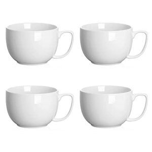 teocera porcelain large coffee mugs set, jumbo mugs, soup bowls with handles, 24 ounce for coffee, hot cocoa, cereal - set of 4, white