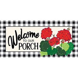 evergreen sassafras welcome to our porch geraniums interchangeable entrance doormat | indoor and outdoor | 22-inches x 10-inches | non-slip backing | all-season | low profile | home décor