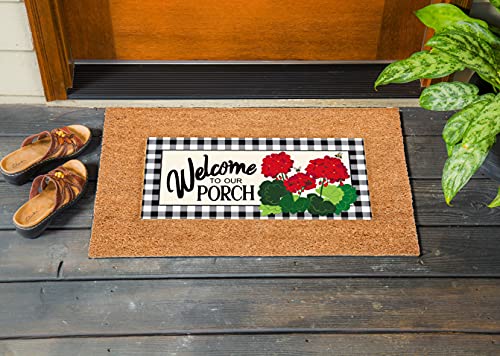 Evergreen Sassafras Welcome to Our Porch Geraniums Interchangeable Entrance Doormat | Indoor and Outdoor | 22-inches x 10-inches | Non-Slip Backing | All-Season | Low Profile | Home Décor