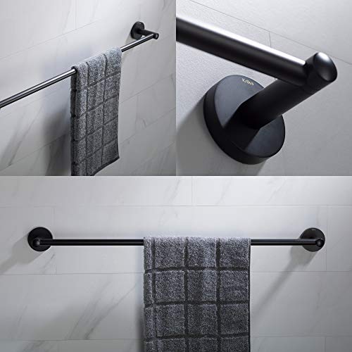 KRAUS Indy Single Handle Bathroom Faucet with 24-inch Towel Bar, Paper Holder, Towel Ring and Robe Hook in Matte Black