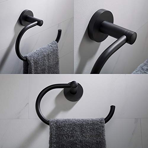 KRAUS Indy Single Handle Bathroom Faucet with 24-inch Towel Bar, Paper Holder, Towel Ring and Robe Hook in Matte Black