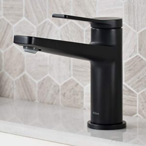 KRAUS Indy Single Handle Bathroom Faucet with 24-inch Towel Bar, Paper Holder, Towel Ring and Robe Hook in Matte Black