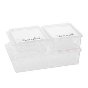 Komax Daykips Berry Containers for Fridge | (Set of 3) lettuce keeper for fridge | Produce Storage BPA-Free Freezer and Fridge Organizers with Dripping Tray | Salad Keeper