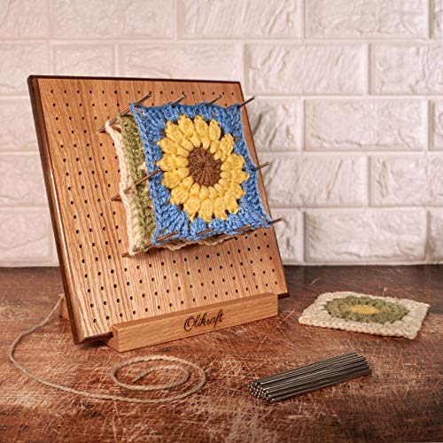 Olikraft Handcrafted Wooden Blocking Board - Excellent Gifts for Knitting Crochet and Granny Squares Lovers - Full Kit with 50 4-inches Stainless Steel Rod Pins, Stand Included (8 inches)